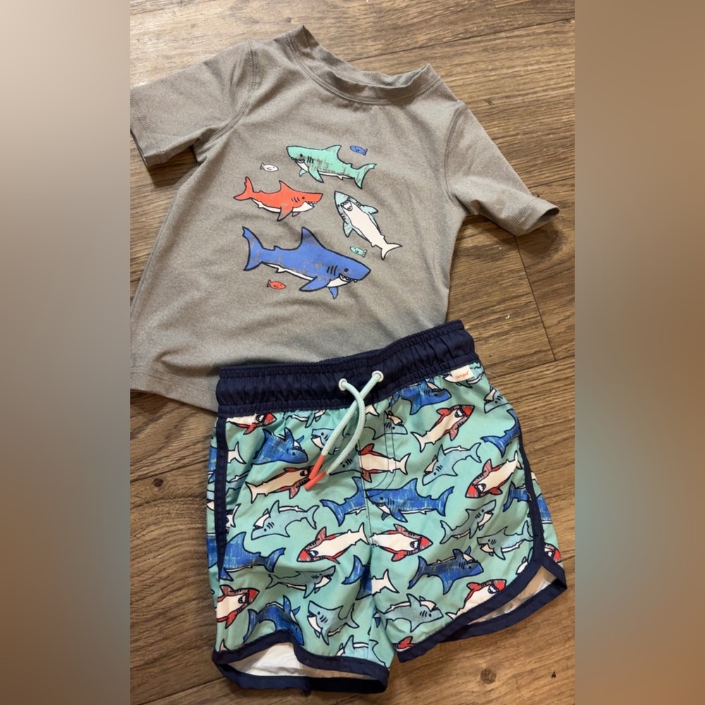 Cat & Jack Gray Shark Print Swim Rashguard Set